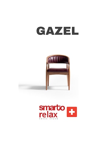 Smarto Relax Gazel 2'li Yemek Masası Sandalye Seti - Ahşap Ayaklı, Bordo Deri Döşeme Lacevert Ve Kahverengi