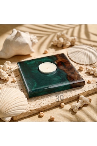Classic Ceviz & Epoksi Mumluk El Yapımı Tealight Mumluk 12x12 Cm Tasarım Dekoratif Mumluk Karışık-çok Renkli