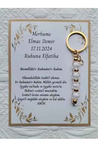 100 Adet Kişiye Özel Merhume & Merhum'un Mevlid Hatırası Dağıtmalık Hediyelik Beyaz Anahtarlık