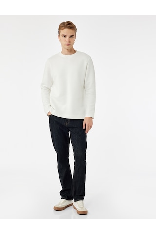 Koton Uzun Kollu Pamuklu Bisiklet Yaka Basic Sweatshirt Ekru 6wam70028mk Ekru