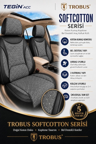 Ford Puma 2020 Ve Sonrası Uyumlu Softcotton Serisi Füme - Siyah Oto Koltuk Kılıfı