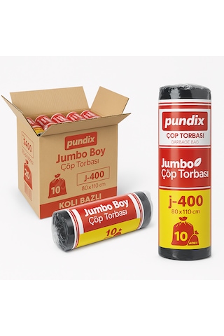 Pundix Pundıx J400 Endüstriyel Çöp Poşeti 80x110 Cm Siyah Jumbo Boy Kalın Seri 1 Koli 20 Rulo / 200 Adet Dayanıklı, Sızdırmaz Ve Geniş Hacimli Çöp Torbası