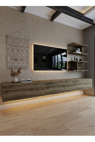 Resital Ledli Duvara Monte Tv Sehpası - Ceviz - W6012-2 Ceviz