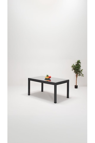 Rattan Lüx Camlı 90x150 Bahçe&balkon&teras Masa Seti - Antrasit Gri
