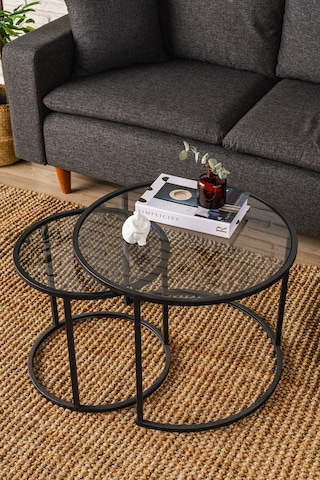 Tokyo Orta Sehpa 60cm Ikili Yuvarlak Füme Camlı Orta Masa Takımı