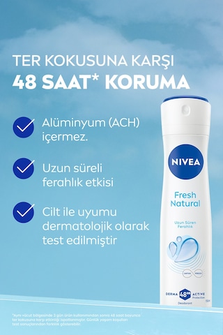 Kadın Sprey Deodorant Fresh Natural 150ml, Ter Kokusuna Karşı Koruma, Pudrasız,alüminyum İçermez