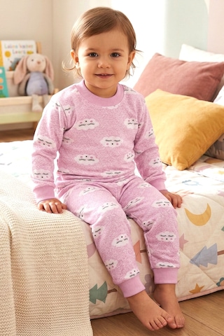 Bebegen Kız Bebek Bulut Desenli Alt Üst Pembe 2'li Pijama Takım Çok Renkli