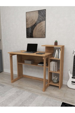 Enda Home Saye 5 Raflı Kitaplıklı Çalışma Masası Çam Atlantik Çam