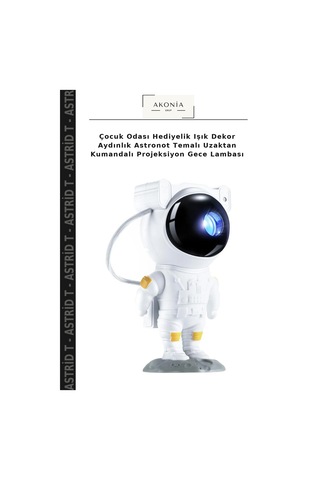 Çocuk Odası Hediyelik Işık Dekor Aydınlık Astronot Temalı Uzaktan Kumandalı Projeksiyon Gece Lambası Çok Renkli