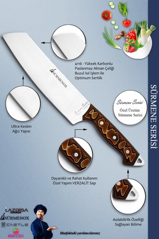Sürmene Serisi Mutfak Şef Bıçak Seti Et Ekmek Sebze Salata Fileto Bıçağı 5 Li Set Kahve Mft-225 Kahverengi