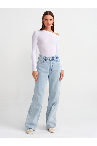 Dilvin Asimetrik Yaka Uzun Kollu Top Beyaz