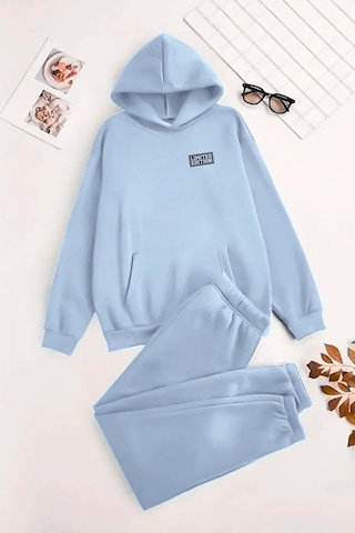 Unisex Kapüşonlu Bebemavi Eşofman Takımı Mini Limited Baskılı- Kışlık Şardonlu Kumaş Bebemavi