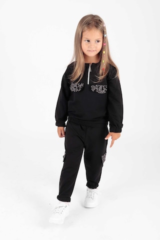 Ahengim Kız Çocuk Cepleri Baskılı Eşofman Takımı Ak2232 Siyah