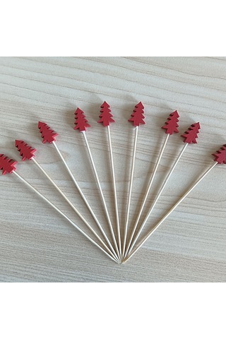 Yunboo Kırmızı Noel Ağacı Desenli Tek Kullandım Meyve Çatalı, 12cm, 100 Adet/paket, Fabrika Satışı, Festivite Ve Gündelik Kullanım