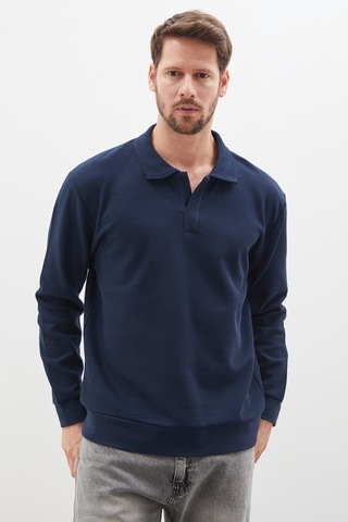 Fullamoda Petek Kumaş Apaş Yaka Regular Sweatshirt Lacivert