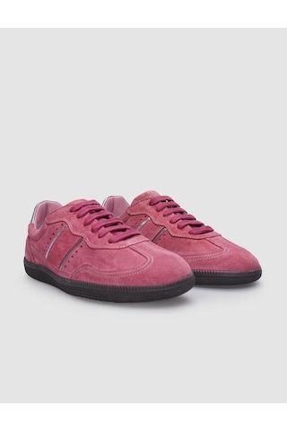 %100 Hakiki Deri Pembe Süet Bağcıklı Kadın Sneaker Pembe