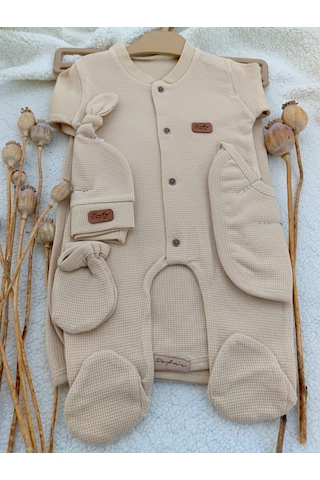 Kız Erkek Bebek Yeni Doğan Bej Waffle 5 Patrça Hastane Çıkışı Bej