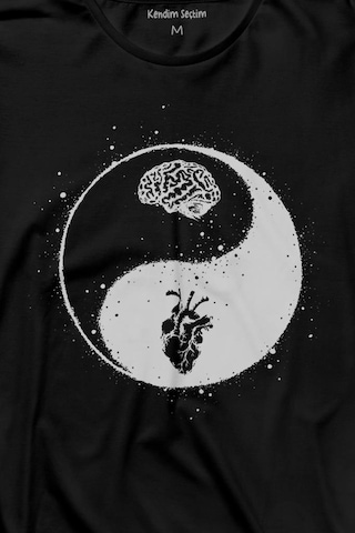 Ying Yang Kalp Beyin Yingyang Aşk Mantık Uzun Kollu Tişört Baskılı T-shirt 001