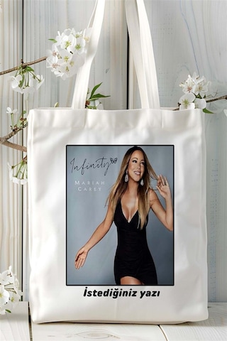 Art Hediye Mariah Carey Baskılı Bez Çanta Omuz Çantası Kişiye Özel Desen 5 Çok Renkli