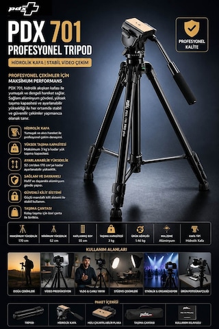 Pdx 701 Profesyonel Tripod Hidrolik Kafa Stabil Video Çekim