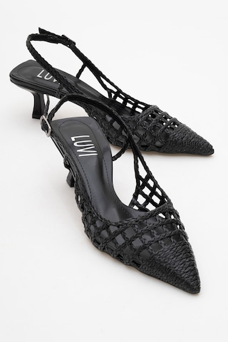 Luvishoes Luvi Shoes Heaven Siyah Örme Arkası Açık Kadın Kısa Topuklu Ayakkabı Siyah