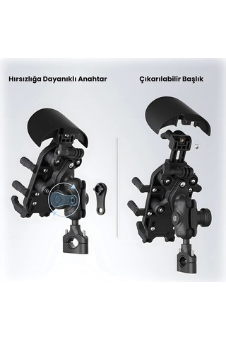 Gidon Bağlantılı Güneş Ve Yağmur Korumalı 360 Derece Ayarlanabilir Motosiklet Bisiklet Telefon Tutu Renkli