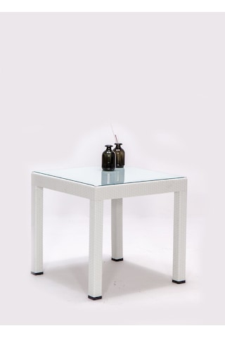 Rattan Small Lüx Camlı Beyaz Masa Takımı Bahçe&balkon 1 Camlı Masa + 4 Sandalye Beyaz