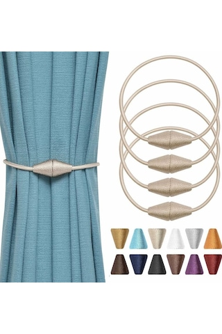 4'lü Manyetik Perde Bağları El Yapımı Dokuma İp Ev Ve Ofis İçin Pratik Ve Dekoratif Bej Diğer
