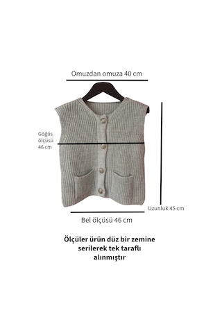 Feg Store Metal Düğme Detaylı V Yaka Gri Örgü Triko Yelek