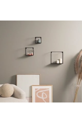 Nil Metal Saclı Duvar Rafı 3'lü Set Siyah