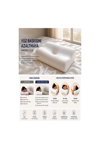 Yüzüstü Uyku Yastığı Nefes Alabilen Ergonomik Çift Taraflı Visco Yastık Beyaz