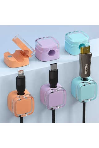 Fastbuy 6'lı Turuncu Masaüstü Mıknatıslı Kablo Düzenleyici, Otomatik Yapışkan Kutuplu Kordon Tutucu