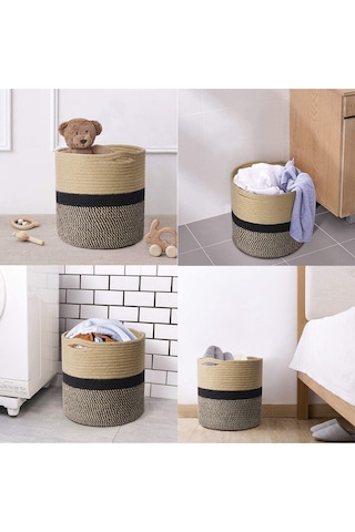 Mavaux Dekoratif Jüt Saplı Hasır Sepet Saksı 25cm X 25 Cm, Jüt Bej Saksılık, Dekoratif Saksı Ve Havluluk Jütsiyah