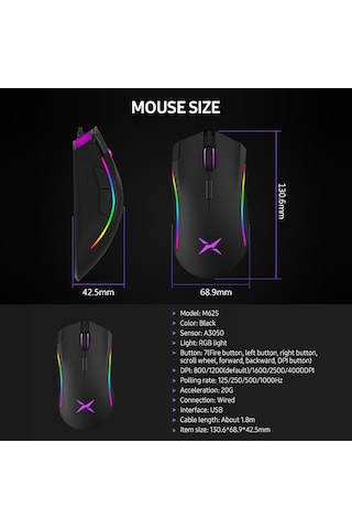 Maiyame Delux M625 Rgb Aydınlatmalı 7 Tuşlu 4000 Dpı Oyuncu Faresi - Siyah 001