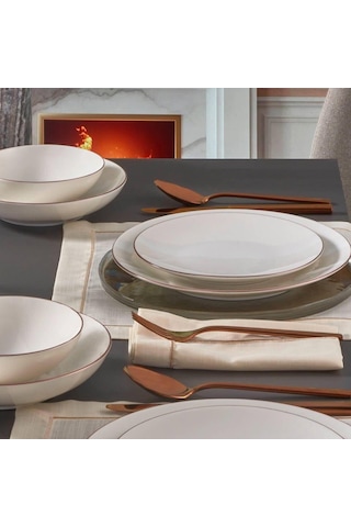 Güral Porselen Atina 33063 Dg 24 Parça 6 Kişilik Porselen Yemek Takımı Beyaz - Altın