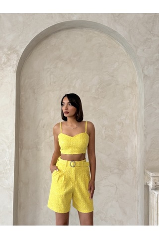 Verymoda Pullu Kot Şort D2786 Sarı