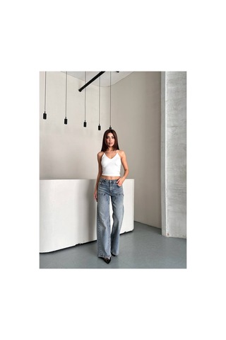 Zdnjeans Kadın Gri Yıkamalı Ultra Wide Leg Palazzo Jean Pantolon