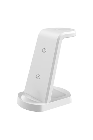 Maiyame 15w Üçlü Fonksiyonlu Dikey Kablosuz Şarj Cihazı - Telefon Ayakçılığı, Saat Ve Kulaklık Şarj Edici Beyaz