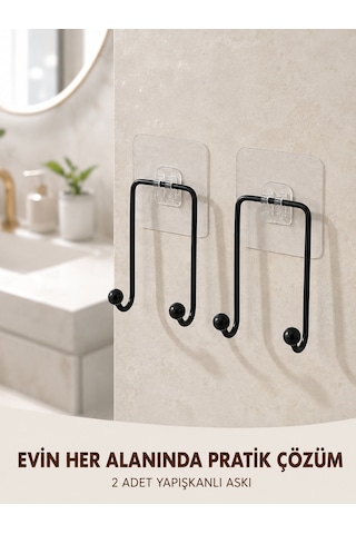 2'li Yapışkanlı Duvar Askısı Mutfak Banyo Ve Ev İçin Askılık Düz Renkli