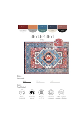 Cool Halı Beylerbeyi By 801 Mavi Renkli Oturma Odası Salon Halısı Makinede Yıkanabilir Şönil Halı