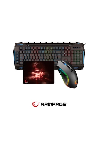 Rampage Kb-r63 Stage Makrolu Klavye Smx-r63 Rgb Mouse + Mousepad 3lü Oyuncu Seti Optik