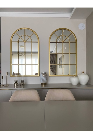 Pencere Model Ayna Duvar Aynası Salon Aynası Dressuar Aynası Gold 103 X 70 Gold