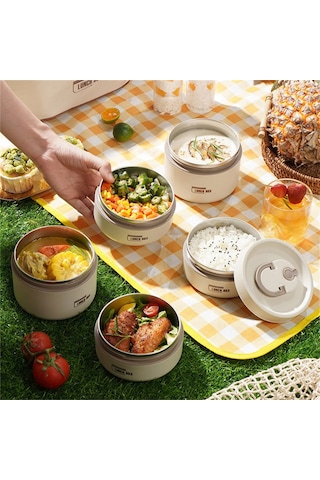 Yunboo 304 Paslanmaz Çelik Isı Saklama Yemek Kutusu, Kaçırmaz, 2 Adet 420ml+620ml , Isı Yorumu Çantasıyla, Öğrenci-ofis İçin, Çok Katlı Bento Kutusu, Beyaz Beyaz