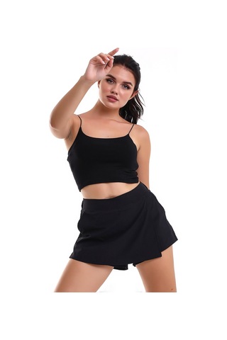 Winmoda34 Kadın Şortlu Etek İçten Çamaşırlı Çift Cepli Spor Deniz Beach Shorts Siyah