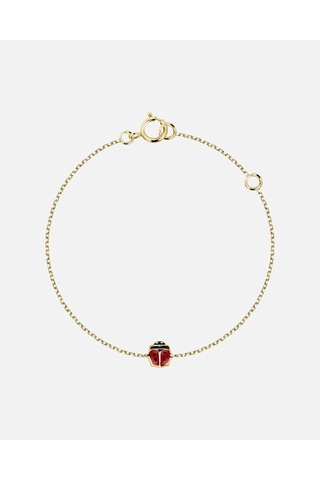 Armband 375er Gelbgold Kişisel Şans Simbolü Kırmızı Siyah Marienkäfer Tasarımı 14 Cm Altın