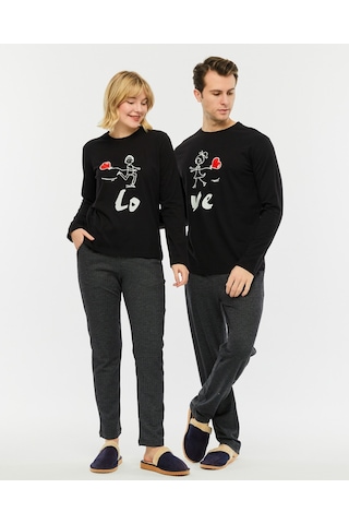 Bella Dossi Çiftlere Özel Kombin Love Pijama Takımı Siyah