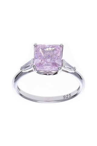 Nagiss 8 MM Kare Pembe Zirkon Taşlı 925 Ayar Gümüş Tektaş Kadın Yüzük