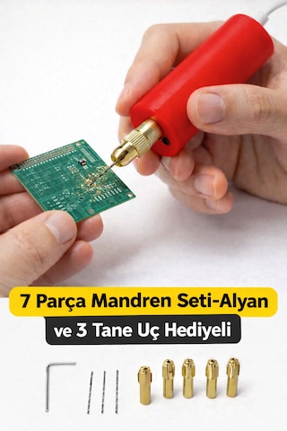Usb Mini Drill Matkap Seti 7 Parça Mandren Seti+ 3 Adet Mikro Matkap Ucu Hassas Delme & Dıy-mını-usb-09-kırmızı
