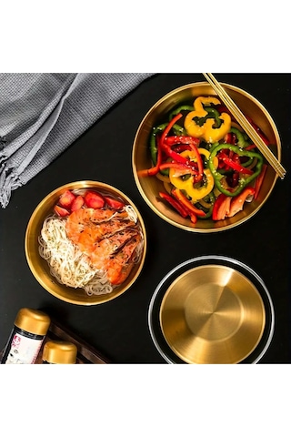 Morponi 3'lü Gold Paslanmaz Çelik Karıştırma Ve Salata Kasesi Çırpma 700-1200-1600 Ml Gold