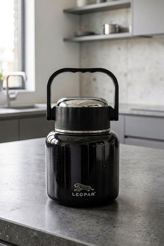Cooker Leopar 900 Ml Kaşıklı Yemek Termosu Yk1517 Siyah